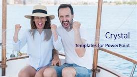  Presentation with celebrate office success - Slides consisting of edad media - middle age couple traveling background and a sky blue colored foreground