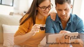  Presentation with digital - Slide deck consisting of edad media - middle-age couple websurfing on digital background and a coral colored foreground