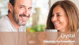  Presentation with free aging at home - Slide deck having edad media - middle aged couple at home background and a coral colored foreground