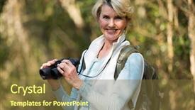  Presentation with portrait of excited overjoyed female - Beautiful slide set featuring edad media - portrait of beautiful female hiker backdrop and a tawny brown colored foreground