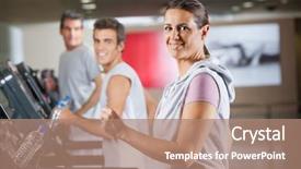  Presentation with running treadmill - Slide deck consisting of edad media - portrait of happy mature woman background and a coral colored foreground