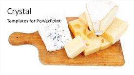  Presentation with white cheese - PPT layouts enhanced with edam parmesan and brie cheese on wooden platter isolated on white background background and a white colored foreground