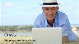  Presentation with grass - Amazing slide deck having edge computing - senior man lying backdrop and a mint green colored foreground