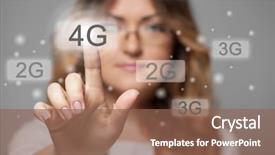  Presentation with doll button eyed - PPT theme consisting of edge computing - woman pressing 4g touchscreen button background and a  colored foreground