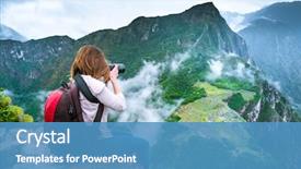  Presentation with hiking - PPT theme having edge of the rock background and a teal colored foreground