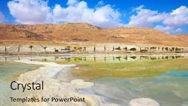  Presentation with sea shore - PPT theme enhanced with edges in the dead sea background and a soft green colored foreground