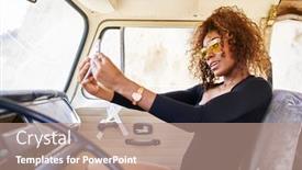  Presentation with vehicle - PPT theme featuring edgy-stylish-african-american-woman background and a coral colored foreground