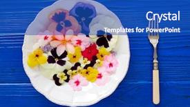  Presentation with business plan blue - Audience pleasing theme consisting of edible flowers salad backdrop and a cobalt blue colored foreground