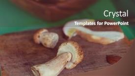  Presentation with fall season - Beautiful PPT theme featuring edible mushrooms in the kitchen in fall season backdrop and a tawny brown colored foreground