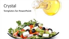  Presentation with edible oil - PPT theme consisting of edible oil - appetizing greek salad background and a white colored foreground