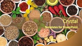  Presentation with herbs - Audience pleasing presentation design consisting of edible oil - fresh and dried herbs backdrop and a red colored foreground