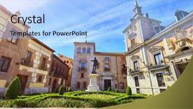  Presentation with town hall - Amazing PPT theme having edifice - madrid spain old town hall backdrop and a light blue colored foreground