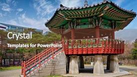  Presentation with japanese korean yakiniku barbecue style - Presentation having edifice - pavillion in korean style background and a tawny brown colored foreground