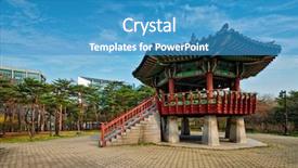  Presentation with japanese korean yakiniku barbecue style - Amazing slide deck having edifice - pavillion in korean style backdrop and a teal colored foreground