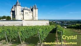  Presentation with river valley - PPT theme featuring edifice - saumur castle and loire river background and a tawny brown colored foreground