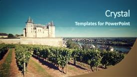  Presentation with river valley - Slide deck having edifice - saumur castle and loire river background and a ocean colored foreground