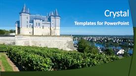  Presentation with river valley - Cool new PPT theme with edifice - saumur castle and loire river backdrop and a teal colored foreground