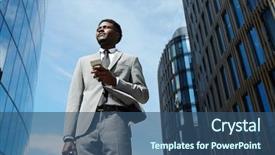  Presentation with urban - Audience pleasing PPT theme consisting of edifice - urban businessman with briefcase backdrop and a ocean colored foreground