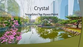  Presentation with park - Audience pleasing theme consisting of edifice - yeouido park public park backdrop and a light blue colored foreground