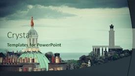  Presentation with united kingdom - Audience pleasing theme consisting of edinburgh-city-rooftop-view backdrop and a soft green colored foreground