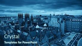  Presentation with united kingdom - Slide deck featuring edinburgh-city-rooftop-view background and a ocean colored foreground