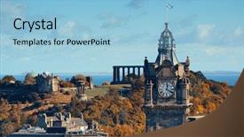  Presentation with united - Slide set with edinburgh city rooftop view background and a light blue colored foreground