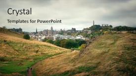  Presentation with city - Theme having edinburgh city viewed from top of arthur's seat in holyrood park background and a light gray colored foreground