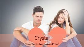  Presentation with hearts - PPT theme enhanced with edison - sad couple holding broken hearts background and a coral colored foreground