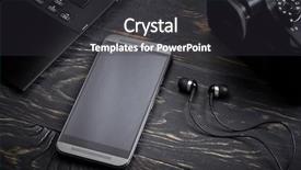  Presentation with smart - Cool new slides with editorial - dark wooden background with gadgets backdrop and a dark gray colored foreground