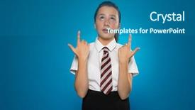  Presentation with head - Theme featuring edu - attractive schoolgirl pointing above her background and a ocean colored foreground