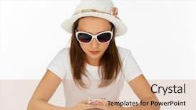  Presentation with edu - Amazing PPT theme having edu - fashionable yong girl backdrop and a coral colored foreground