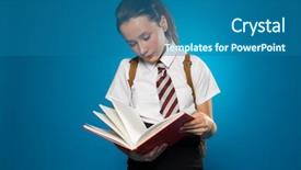  Presentation with edu - PPT theme with edu - young schoolgirl standing reading background and a ocean colored foreground