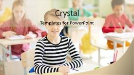  Presentation with task - Slide set enhanced with educacion - clever schoolboy in striped pullover background and a lemonade colored foreground