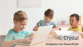  Presentation with homework - Presentation design featuring educacion - cute boy with laptop doing background and a lemonade colored foreground