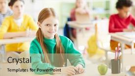  Presentation with classmates - PPT theme having educacion - cute little girl in casualwear background and a  colored foreground