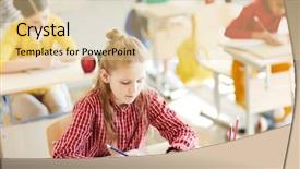  Presentation with task - Colorful presentation theme enhanced with educacion - diligent schoolgirl leaning over her backdrop and a lemonade colored foreground