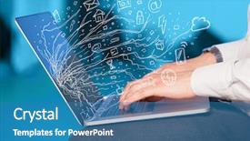  Presentation with notebook - Cool new presentation with educacion - man pressing notebook laptop computer backdrop and a teal colored foreground