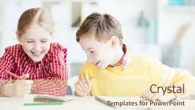  Presentation with happy kids - PPT layouts consisting of educacion - two happy kids looking background and a lemonade colored foreground