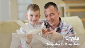  Presentation with father son and looking - Colorful theme enhanced with educaiton - father and son assembling airplane backdrop and a  colored foreground