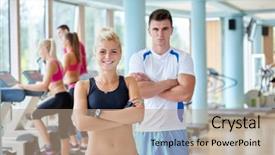  Presentation with young healthy people - Cool new presentation design with educaiton - group portrait of healthy backdrop and a  colored foreground