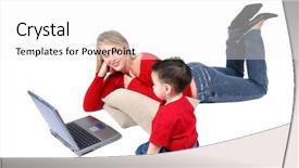  Presentation with time for sharing - Audience pleasing presentation consisting of educaiton - mother and son sharing laptop backdrop and a  colored foreground