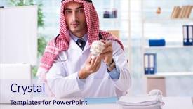  Presentation with ghost human skull - Beautiful presentation featuring arab doctor with human's skull backdrop and a sky blue colored foreground