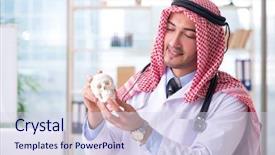  Presentation with ghost human skull - PPT theme consisting of arab doctor with human's skull background and a sky blue colored foreground