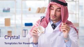  Presentation with human anatomy - Colorful presentation design enhanced with arab doctor with human's skull backdrop and a sky blue colored foreground