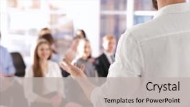  Presentation with trainer - Presentation theme featuring education - business trainer giving presentation background and a light gray colored foreground