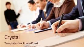  Presentation with business training - Colorful theme enhanced with education - close-up of business people writing backdrop and a lemonade colored foreground