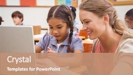  Presentation with elementary school - Theme consisting of education - cute pupil using computer background and a coral colored foreground