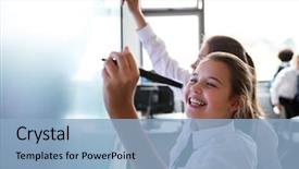  Presentation with high school - Cool new PPT theme with education - female high school students wearing backdrop and a light blue colored foreground