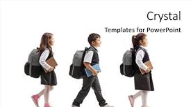  Presentation with backpacks - Theme having education - full length profile shot background and a white colored foreground