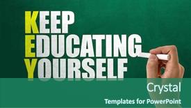  Presentation with key - Slide set with education - key - keep educating yourself background and a ocean colored foreground